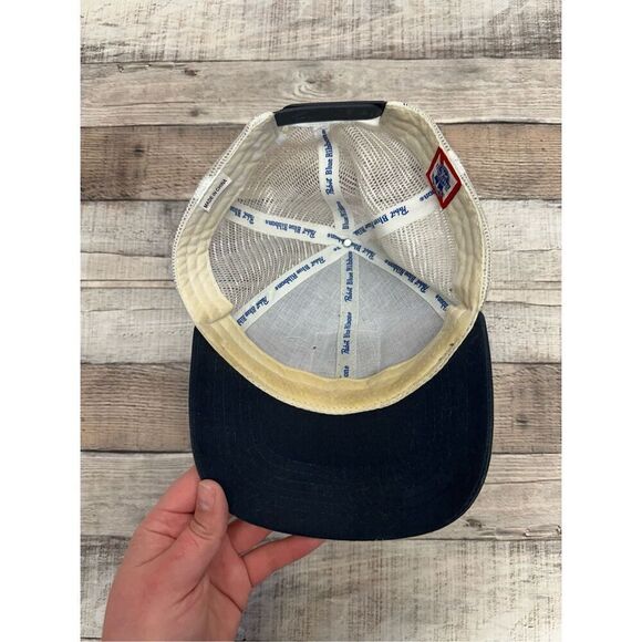 VTG Pabst Blue Ribbon Beer Snap Back Red White Blue Adjustable Trucker Cap - Picture 5 of 6